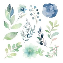 Wall Mural - Watercolor floral illustration bouquet set collection, wedding stationary, flower background