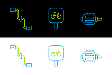 Sticker - Set line Bicycle pedal, pedals and parking icon. Vector