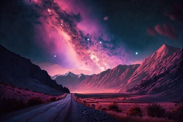 Wall Mural - serene night landscape with majestic mountains and a starry sky. Generative AI