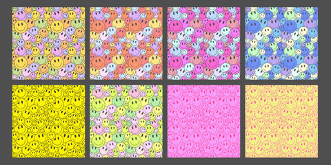 Poster - Cool Smile Seamless Pattern Vector Design. Trendy Groovy Background. Y2K Funny Texture. Pop Art Wallpaper.