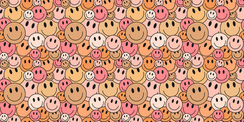 Aufkleber - Cool Groovy Seamless Pattern Vector Design. Trendy Smile Funky Retro Texture. Vintage Pop Art Background.