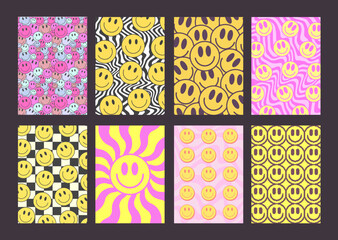 Aufkleber - Cool Groovy Pattern Posters Collection. Set of Y2K Textures. Trendy Abstract Geometric 90s Backgrounds. Funky Retro Vintage Backdrops.