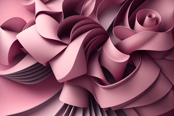 3d render, abstract modern rose pink background, folded ribbons macro, fashion wallpaper with wavy layers and ruffles