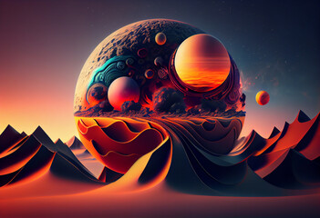 Poster -  An abstract, surrealist Planet Earth from space.  Generative AI technology.	
