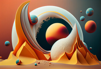 Poster - Beautiful abstract, surrealist Mars and its moons background.  Generative AI technology.	
