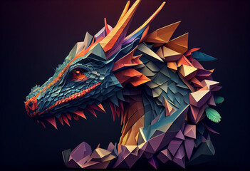 Aufkleber - A complex, multi-layered pattern of interlocking shapes that resembles a Dragon face. Generative AI technology.	
