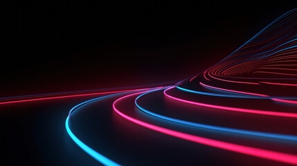 3d rendering. Abstract futuristic neon background. Red blue lines, glowing in the dark. Ultraviolet spectrum. Cyber space. Minimalist wallpaper. Generative AI