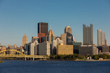 Fototapeta Miasta - Cityscape of Pittsburgh, Pennsylvania. Allegheny and Monongahela Rivers in Background. Ohio River. Pittsburgh Downtown With Skyscrapers and Beautiful Sky