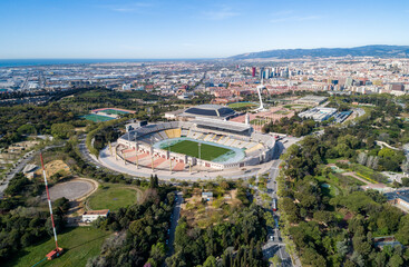 Wall Mural - View Point Of Barcelona in Spain. Olympic Stadium in Background. Sightseeing place.