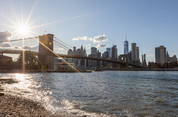 Sticker - Brooklyn Bridge, East River and Lower Manhattan in Background. NYC Skyline. Dumbo. USA