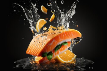 Salmon slice with water splash