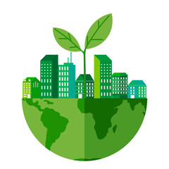 Wall Mural - environmentally friendly icon. ecological concept with green eco land and blooming beautiful plant i