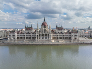 Sticker - Awe Inspiring Drone Shot of Hungarian Parliament Building and Danube River in Budapest Cityscape from a Bird's Eye View