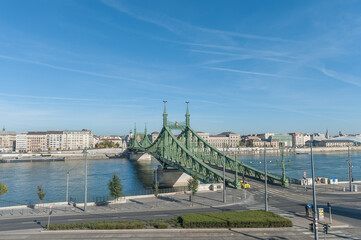 Poster - Liberty Bridge in Budapest Landscape of the Bridge and Danube River in Budapest, Hungary