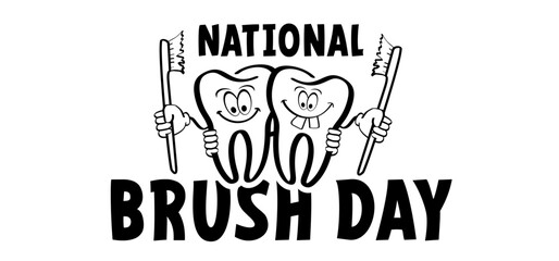 Wall Mural - National Brush Day. Cartoon drawing toothbrush and paste. For wash your teeth and molar. Vector toothpaste and tube icon. Teeth brush or tooth brush icon. Dental, mouth hygiene symbol.  