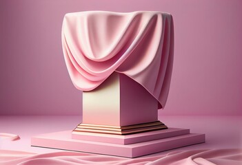 Pink fashion fabric cosmetic podium presentation stand on minimal product display 3d background with abstract luxury beauty cloth backdrop or advertising show stage pedestal and blank. Generative AI