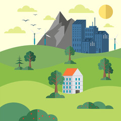 Wall Mural - world environment day. city sustainable power supplies green energy environmental wind power, genera