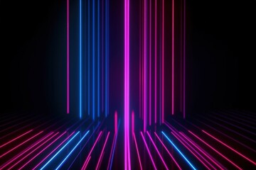 Wall Mural - abstract minimal background, vertical pink blue neon lines, glowing in the ultraviolet spectrum. Cyberspace. Laser show. Futuristic generative ai wallpaper.	