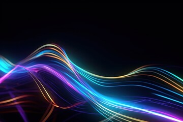 Wall Mural - Abstract futuristic background with blurry glowing waves and neon lines. Spiritual energy concept, digital generative ai wallpaper