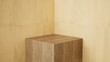 © sebastien - Présentoir de produit ou piédestal de vitrine, podium, stand vide, composé de trois cube avec arrière plan simple pour intégration produit, rendu 3d