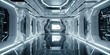 Beautiful design , sci-fi corridor in a space ship or futuristic structure with glossy reflective walls and transparent glass - Generative Ai