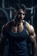Generative ai handsome fitness male model bodybuilder posing indoors gym