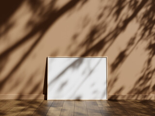 Wall Mural - Minimal picture poster frame mockup on wooden floor with shadow