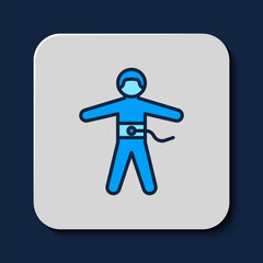 Wall Mural - Filled outline Bungee jumping icon isolated on blue background. Vector