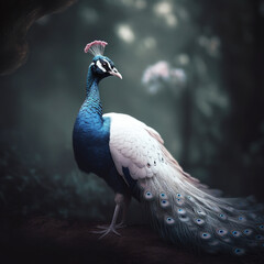 Poster - Generative AI: withe peacock in a beautiful background