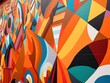 Abstrakte, bunte Graffiti-Struktur auf einer Wand mit dynamischen Linien und Formen, urbane Ästhetik, kreative Ausdrucksstärke, Generative AI 13