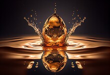 Gold Water Drop. Generative AI