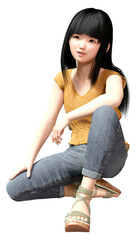 Wall Mural - 3D Rendering Asian Girl on White