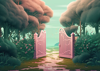 Wall Mural - Generative AI: A beautiful secret fairytale garden