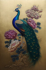 3d mural background white peacock on branch wallpaper