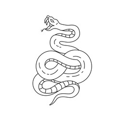 Wall Mural - Vector isolated one single snake with open mouth and fangs colorless black and white contour line easy drawing