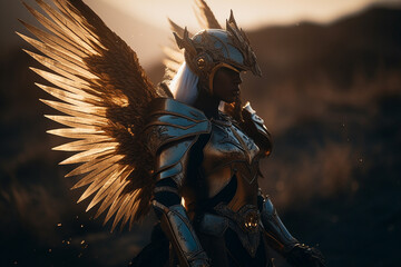 angel with beautiful fantasy armor, created by a neural network, Generative AI technology