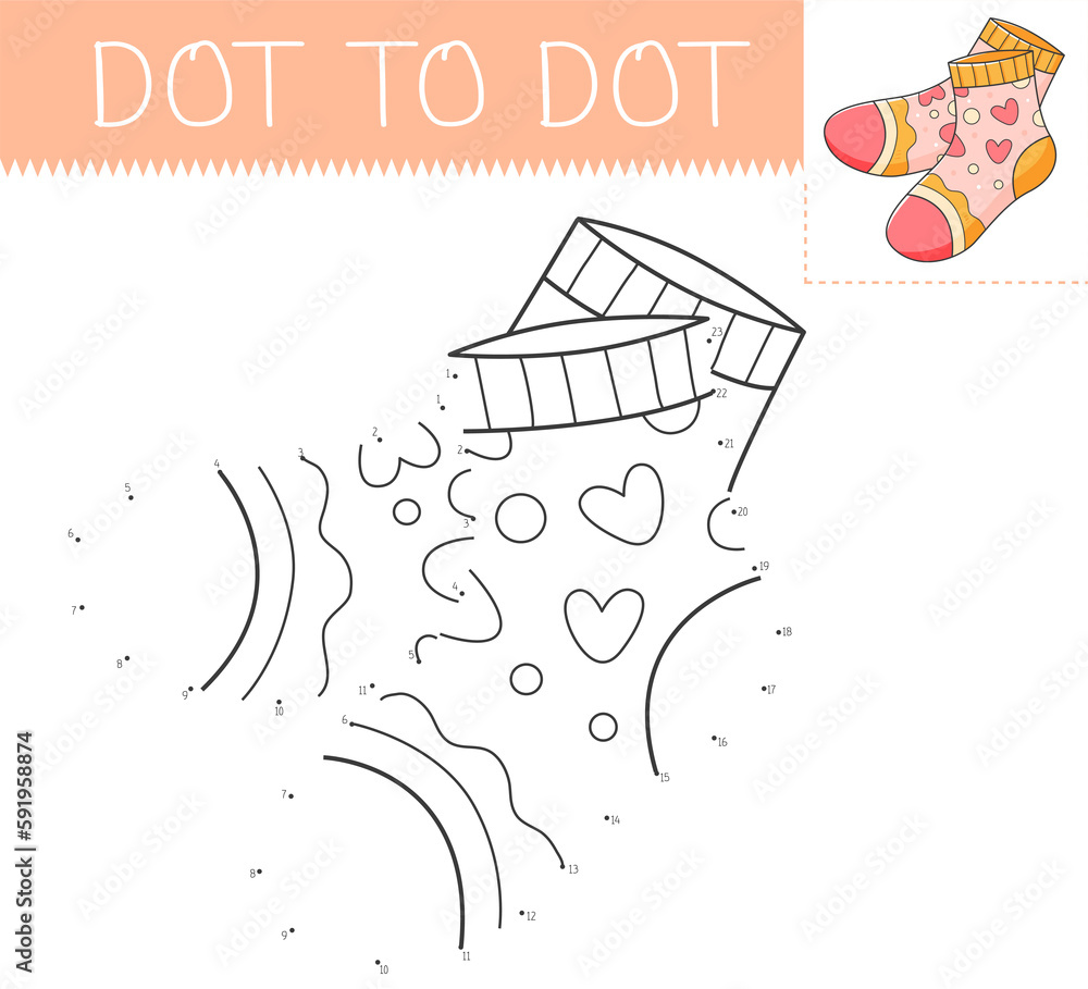 Dot to dot game coloring book with socks for kids. Coloring page with ...