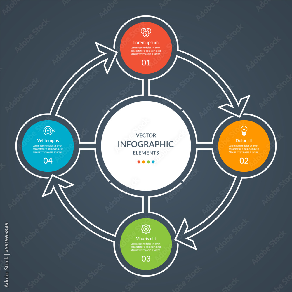 Simple infographic circle with 4 steps. Vector circular template, round ...