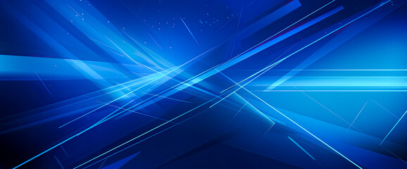 Tech background based on blue lights and abstract squares, stripes and shapes, sharp and angular, clear edge definition. Generative AI.