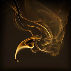 Wall Mural - Flame, gold fire smoke on black background, smoking wave, luxury incense on black. Generative AI