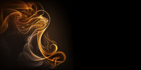 Wall Mural - Smoke fire card, gold fire moking on black background, smoking wave, luxury incense on black. Generative AI