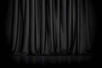 Black Silk Curtains Isolated On Black Background