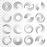 Fototapeta Abstrakcje - Design element for frame, logo, tattoo, web pages, prints, posters, template, background. Radial speed Lines in circle form for comic books.  Set of black thick halftone dotted speed lines. Vector.	