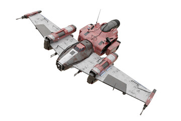 Wall Mural - Futuristic science fiction fantasy fighter space craft in flight. Isolated 3D illustration.