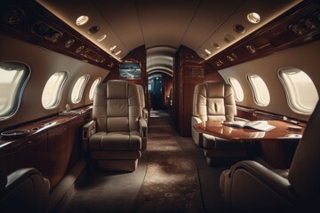 Private jet interior. luxurious corporate plane inside design generative ai