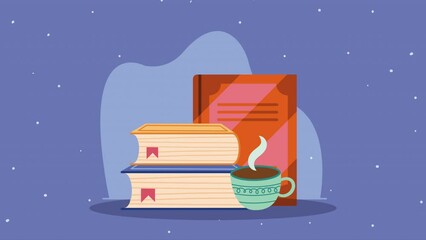 Sticker - text books with coffee cup animation