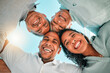 © Clayton Daniels/peopleimages.com - Happy, smile and huddle with portrait of family from bottom for community, support and bonding. Vacation, care and happiness with group of people in circle for trust, summer and holiday together
