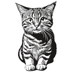 Wall Mural - Cat logo, black and white illustration hand drawing kitten