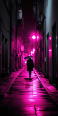 Sticker - people walking in the city at night with umbrella - by generative ai