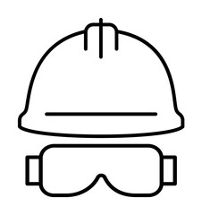 Sticker - construction helmet and glasses outline icon illustration on transparent background